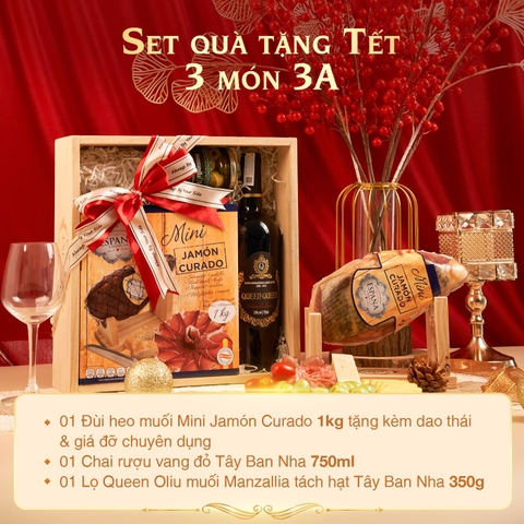 Set quà tặng đùi heo muối Espana Mini Jamon Curado 3 món