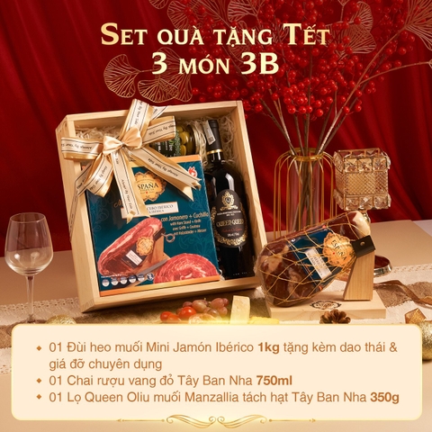 Set quà tặng đùi heo muối Espana Mini Jamon Iberico 3 món