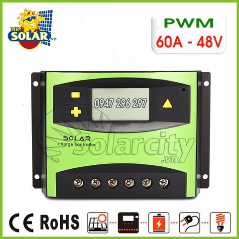 Điều khiển sạc pin mặt trời PWM 60A/48V LCD + hiển thị Ampe