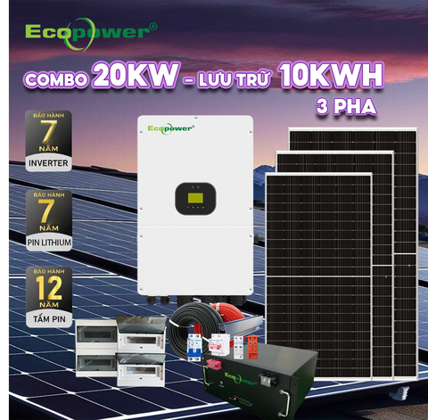 Hệ thống điện mặt trời hòa lưới 3 pha 20KW có lưu trữ 10KWH tự lắp