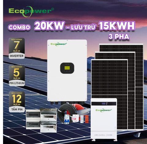 Hệ thống điện mặt trời hòa lưới 3 pha 20KW có lưu trữ 15KWH tự lắp