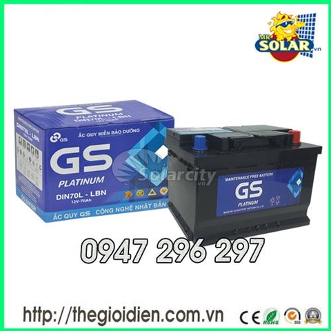 Ắc quy ô tô GS khô 12v-70Ah (DIN70L) cọc thụt