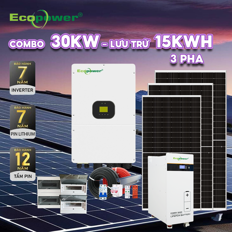 Hệ thống điện mặt trời hòa lưới 3 pha 30KW có lưu trữ 15KWH tự lắp