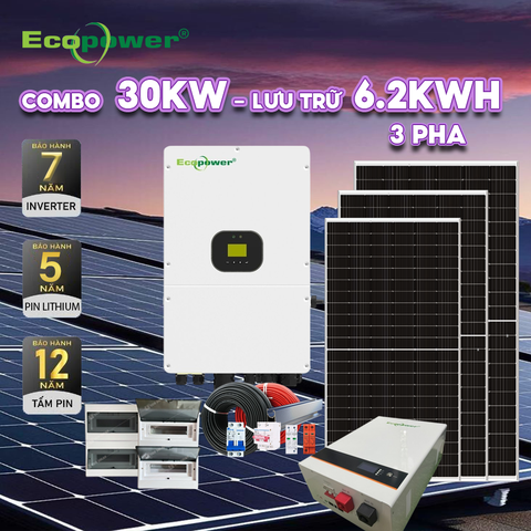 Hệ thống điện mặt trời hòa lưới 3 pha 30KW có lưu trữ 6.2KWH tự lắp
