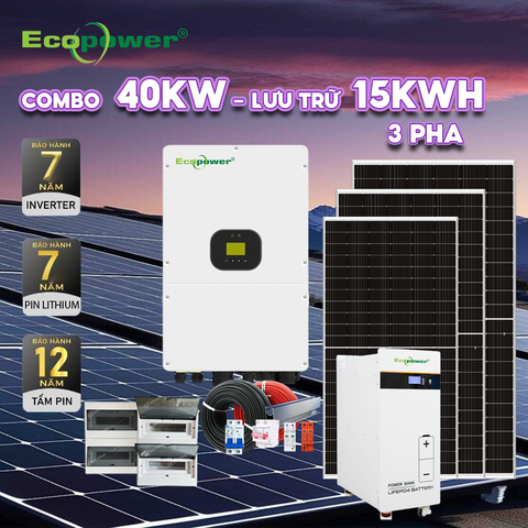 Hệ thống điện mặt trời hòa lưới 3 pha 40KW có lưu trữ 15KWH tự lắp
