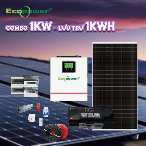 Hệ thống  điện năng lượng mặt trời hoà lưới 1KWP - lưu trữ 1KWH