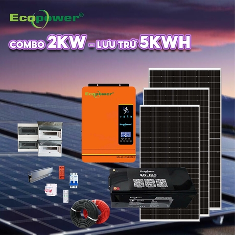 Hệ thống  điện năng lượng mặt trời hoà lưới 2KWP - lưu trữ 5KWH