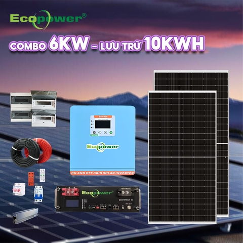 Hệ thống điện năng lượng mặt trời hoà lưới 6KWP - lưu trữ 10KWH