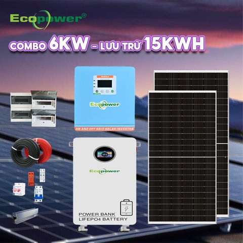 Hệ thống điện năng lượng mặt trời hoà lưới 6KWP - lưu trữ 15KWH