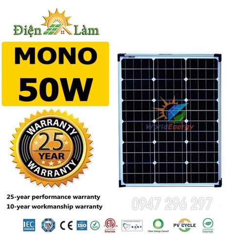 Tấm pin mặt trời Mono 50W WorldEnergy