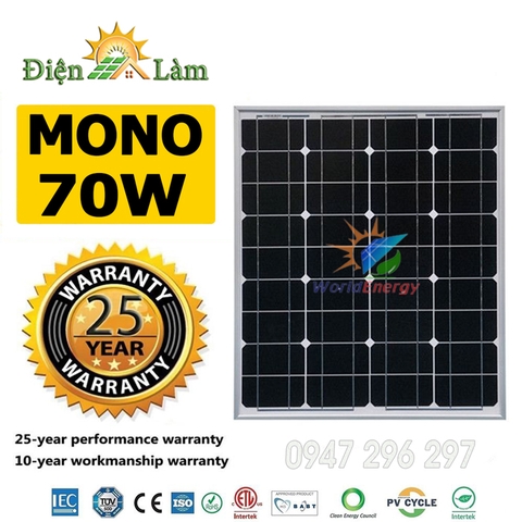 Tấm pin mặt trời Mono 70W WorldEnergy