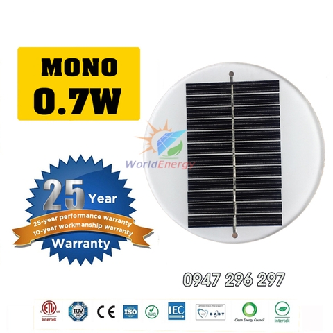 Tấm pin mặt trời mono 0.7W - 5V WorldEnergy