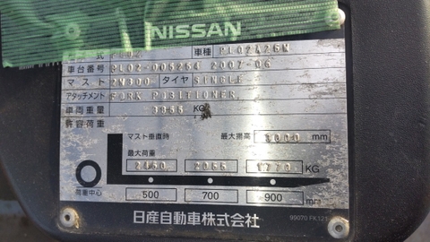 Xe nâng xăng - ga Nissan PL02A25W-005254