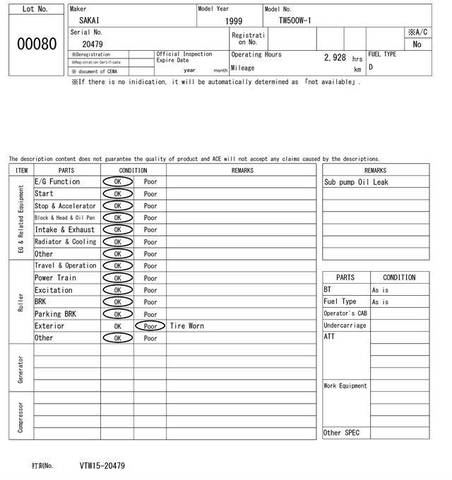 Lu rung Sakai bánh sắt trước bánh lốp sau TW500W-1-20479
