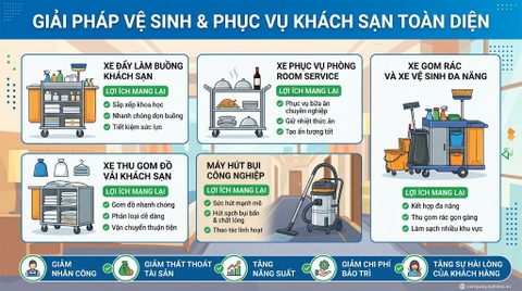 Thiết Bị Housekeeping Khách Sạn: 5 Công Cụ Không Thể Thiếu Giúp Tối Ưu Hoạt Động Vận Hành