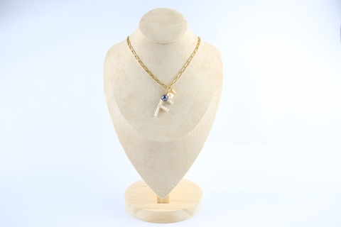 Vòng cổ dây xích đính hạt ngọc, charm, xâu chữ hạt ngọc 2mm