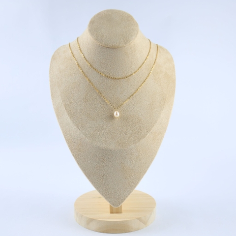 Dây chuyền 2 tầng đính 1 hạt ngọc rice