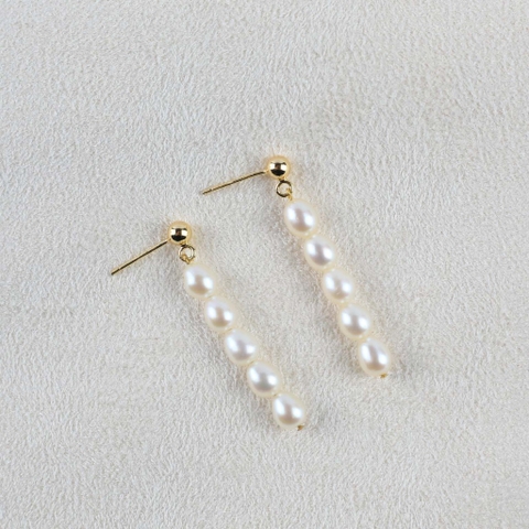 Khuyên tai nụ hàn chốt đính 5 hạt ngọc