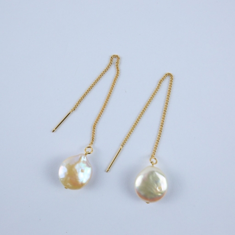 Khuyên tai sợi xích đính ngọc coin