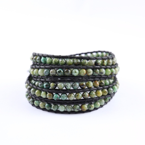 Vòng tay quấn 5 lớp hạt đá trên dây da