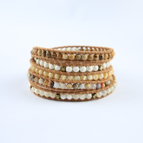 Vòng tay quấn 5 lớp xâu khoang hạt đá mix hạt hợp kim