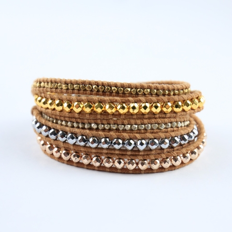 Vòng tay quấn 5 lớp kết hợp các đá Hematite với nugget