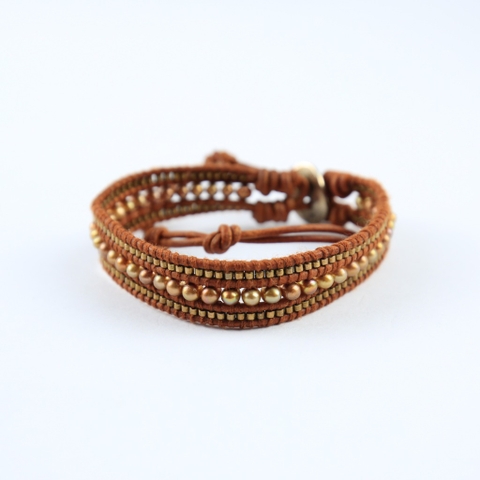 Vòng tay quấn đơn 3 hàng seed bead và ngọc