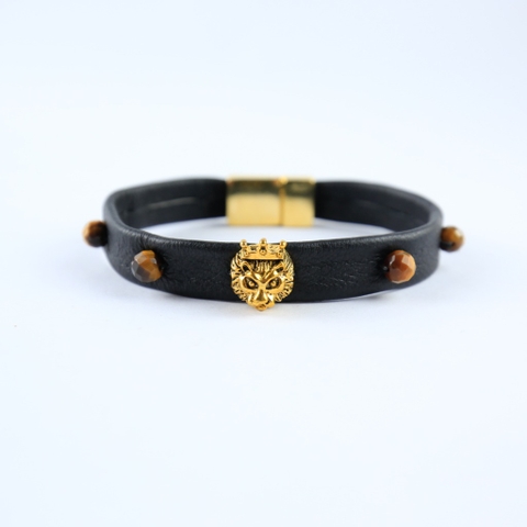 Vòng tay khâu hạt đá và charm trên da