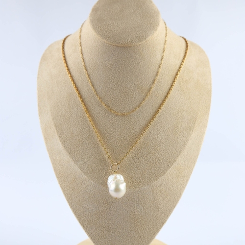 Vòng cổ 2 tầng 2 loại xích đính ngọc Baroque