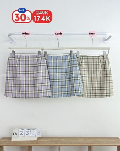 (S30%) Chân Váy Số 232-D 57059 Ngắn Caro