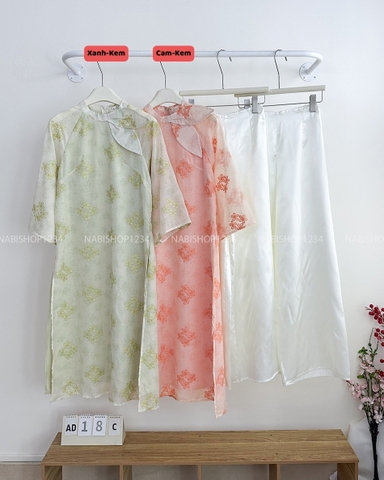 Áo Dài Số 18-C Tơ Thêu Hoa Cổ Nơ