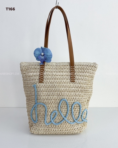 Túi Số 166-H 603 Tote Cói Hello + Kẹp Hoa