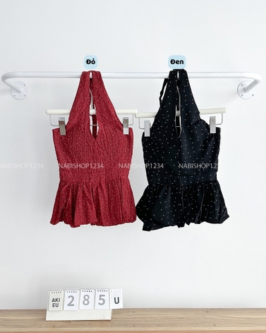 (DEAL) Áo Kiểu Số 285-U 2629 Cổ Yếm Chấm Bi