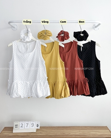 Áo Kiểu Số 279-D 8020 SN Chấm Bi + Scrunchies