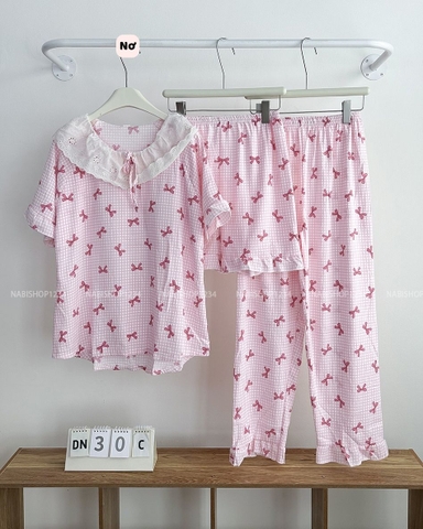 Đồ Ngủ Số 30-C Cổ Ren Caro 3 Món