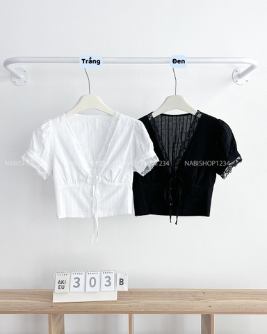 Áo Kiểu Số 303-B 6099 Cổ V Ren Nhún Sau