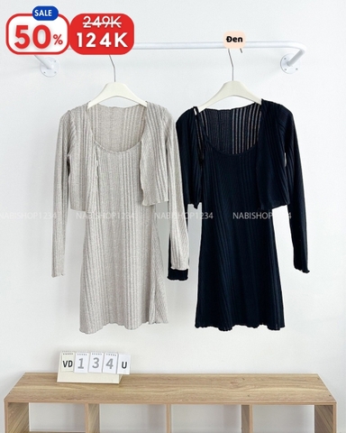 (S50%) Váy Số 134-U 2 Dây Gân Kèm Cardigan