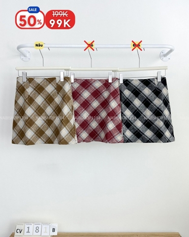 (S50%) Chân Váy Số 181-B Ngắn Dạ Caro