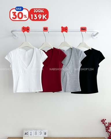 (S30%) Áo Croptop Số 189-D 3190 Tay Hến Cổ V