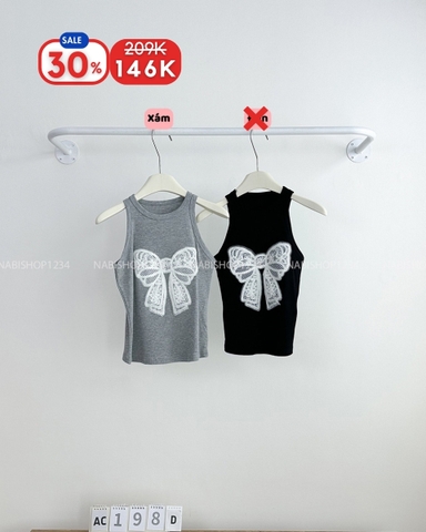 (S30%) Áo Croptop Số 198-D 3095 3 Lỗ Thêu Nơ