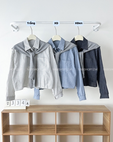 Áo Sơ Mi Số 334-A 5822 TD Kẻ Sọc + Khăn
