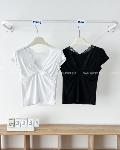 Áo Thun Số 323-B 5928 Cổ V Ren Nhún Ngực