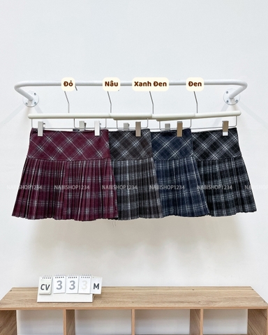Chân Váy Số 333-M 6622 Ngắn Dạ Xếp Ly Caro