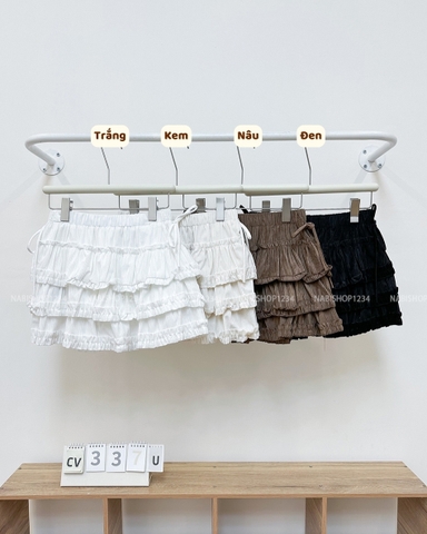 Chân Váy Số 337-U 1597 Ngắn Nhung Tầng Nơ Eo