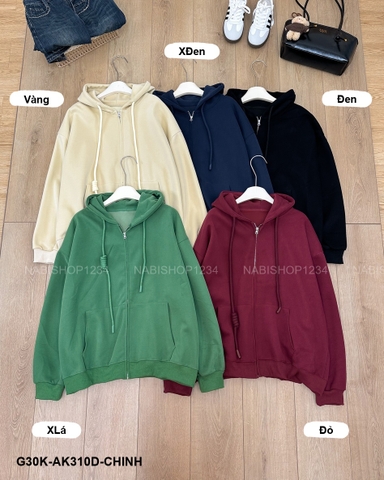G30K Áo Khoác Số 310-D 353 Hoodie Zip Trơn Tay Phồng