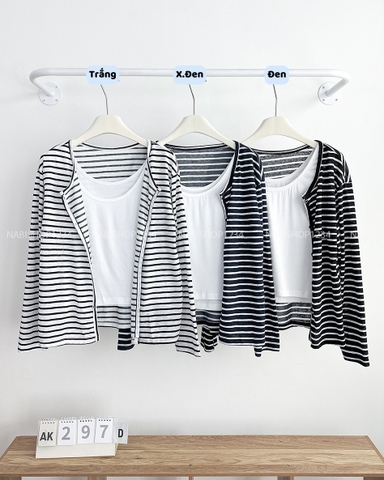 Áo Khoác Số 297-D 6579 Set CDG Sọc + 3 Lỗ Trơn