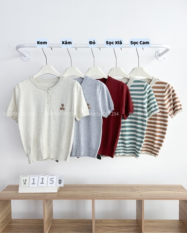 Áo Len Số 115-D Cổ Nút Thêu Gấu