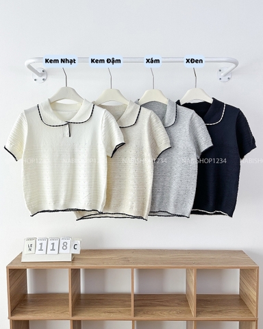 Áo Len Số 118-C Polo Hoạ Tiết Nổi Kẻ Ngang