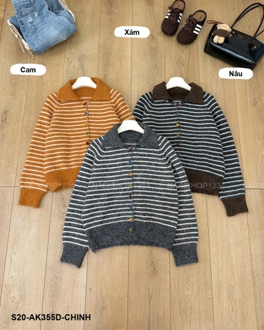 S20 Áo Khoác Số 355-D Cardigan Cổ Bẻ Kẻ Nút Màu