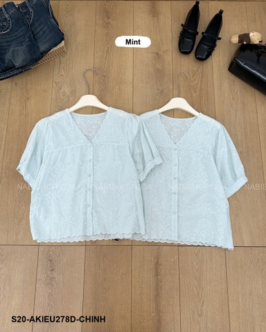 S20 Áo Kiểu Số 278-D Cổ V Viền Hoa Nổi